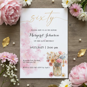 Blush and Gold Watercolor Birthday Celebration Invitation