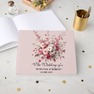 Blush and Gold Watercolor Flowers Personalised Guest Book
