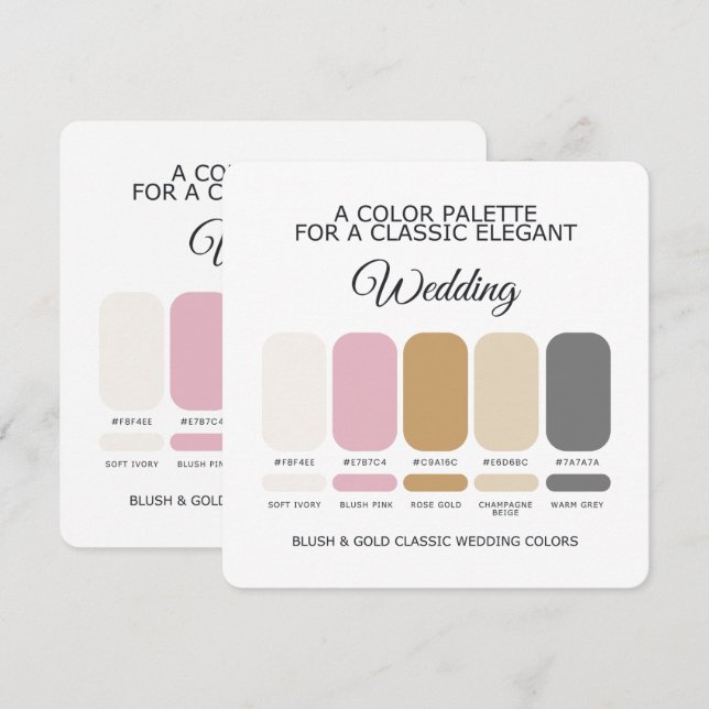 Blush and Gold Wedding Colour Palette Card (Front/Back)
