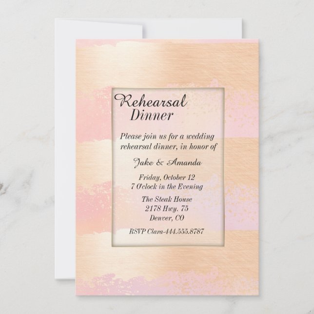 Blush and Gold Wedding Rehearsal Dinner Invitation (Front)