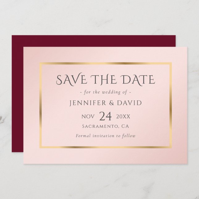 Blush and Gold Wedding Save The Date (Front/Back)