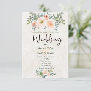 Blush and green watercolor floral wedding invitati invitation