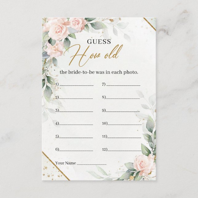 Blush and greenery gold How old was he bride-to-be Enclosure Card (Front)