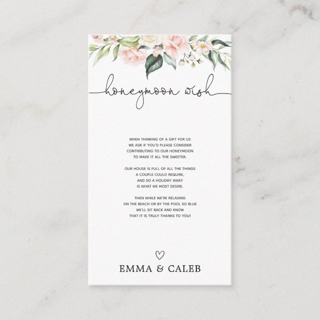 Blush and Greenery Honeymoon Wish Fund Enclosure Card (Front)