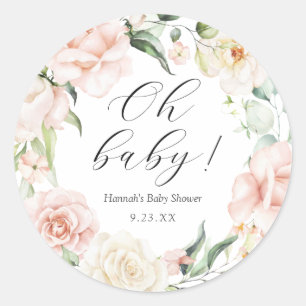 Blush and Greenery Oh Baby Classic Round Sticker