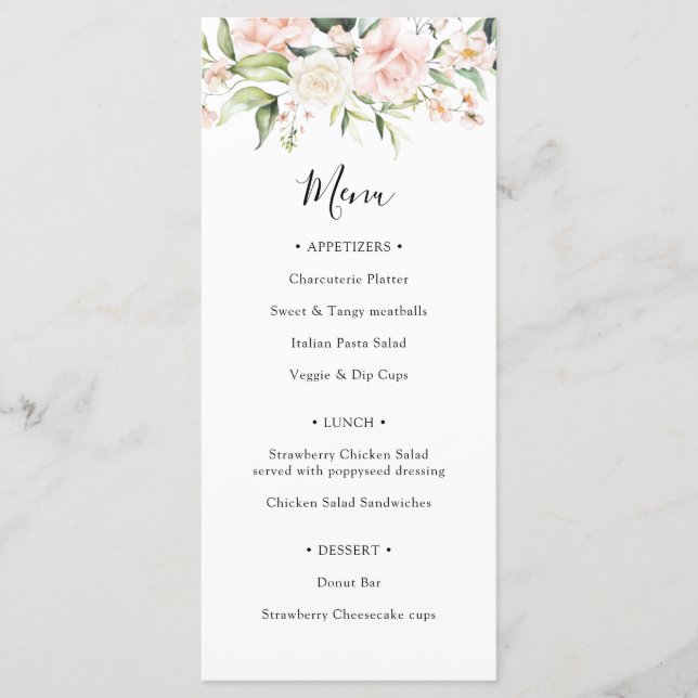 Blush and Greenery Wedding Shower Menu (Front)