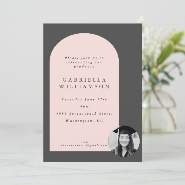 Blush and Grey Bold Shapes Photo Graduation Party  Invitation (Standing Front)