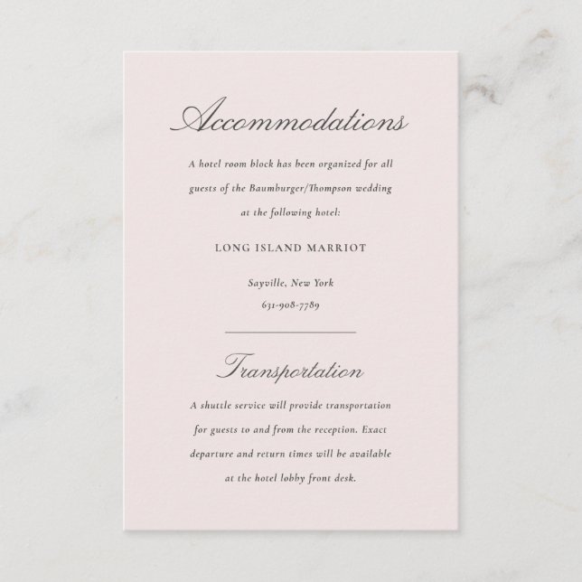 Blush and Grey Elegant Floral Weddin Accommodation Enclosure Card (Front)