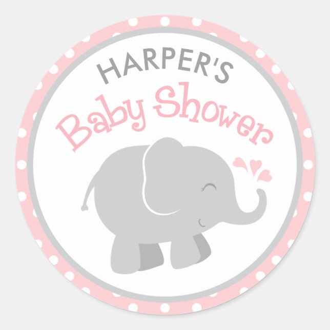 Blush and Grey Elephant Baby Shower Classic Round Sticker (Front)