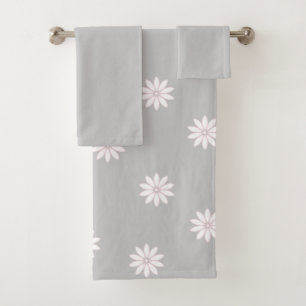 Blush and Grey Flowers Bath Towel Set
