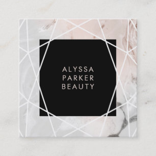 Blush and Grey Marble   Geometric Square Business Card