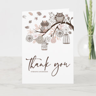 Blush and Grey Owls Winter Wedding Thank You Card