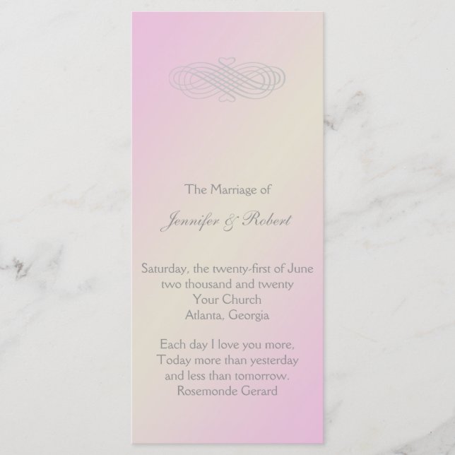 Blush and Grey Romantic Wedding Program Programme (Front)