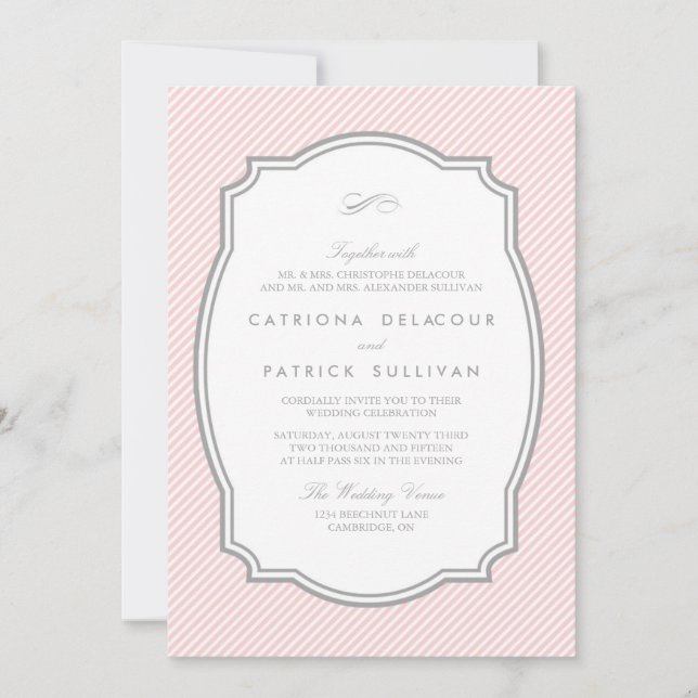 Blush and Grey Vintage Frame Wedding Invitation (Front)