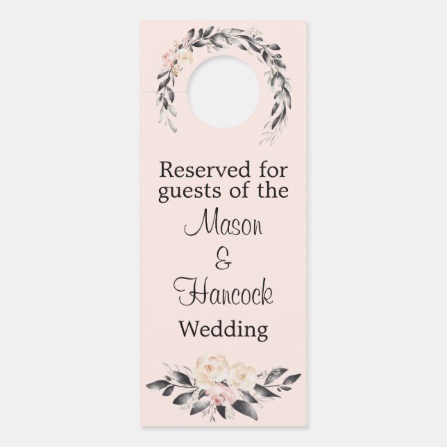 Blush and Grey Wedding Hotel Room Reserved Door Hanger (Front)