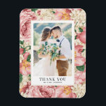 Blush and Ivory Flowers Photo Wedding Thank You Magnet<br><div class="desc">Celebrate your love and show gratitude with our customisable photo wedding thank you magnet! This unique keepsake is perfect for reminding your loved ones of your special day while expressing your heartfelt thanks in a memorable way. It features a vintage floral pattern of blush pink roses and peonies and ivory...</div>