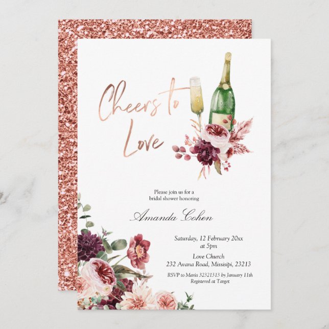 Blush and Marsala Cheers to Love Invitation (Front/Back)