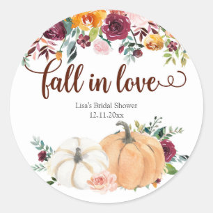 Blush and Marsala Fall in Love Pumpkin Classic Round Sticker