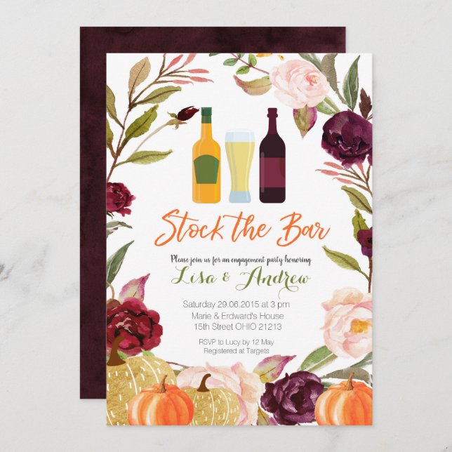 Blush and Marsala Pumpkin Stock the Bar Invitation (Front/Back)