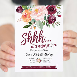 Blush and Marsala Surprise Birthday Invitation