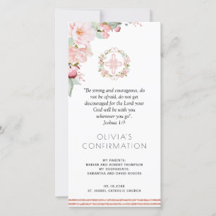 Blush and Mint Floral Confirmation Bookmark Favour Thank You Card