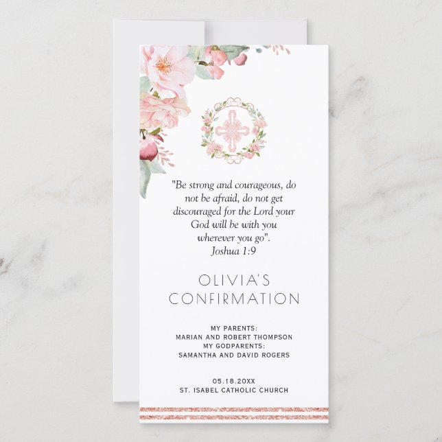 Blush and Mint Floral Confirmation Bookmark Favour Thank You Card (Front)