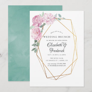 Blush and Mint Floral Geometric Wedding Brunch Invitation