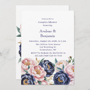 Blush and Navy Blue Peony Couples Shower Invitation