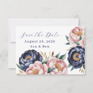 Blush and Navy Blue Peony Wedding Save the Date
