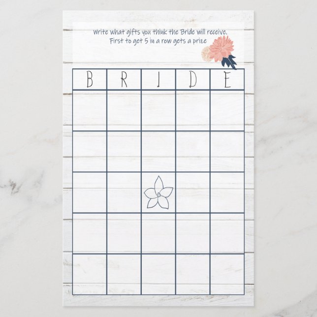 Blush and Navy Bridal Bingo Bridal Shower Game (Front)