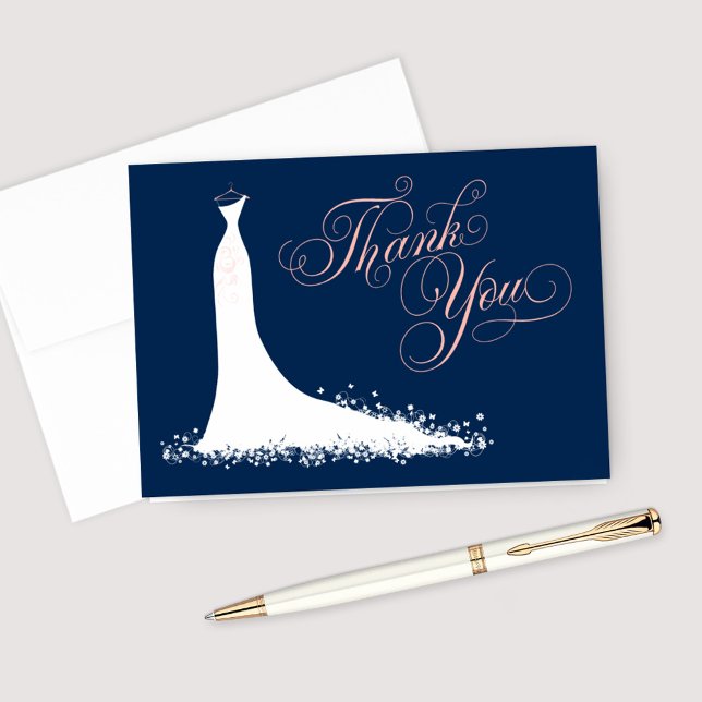 Blush and Navy Bridal Shower | Elegant Gown Thank You Card (Creator Uploaded)