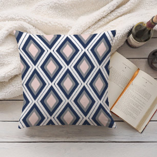 Blush and Navy Diamond Ikat Pattern Cushion