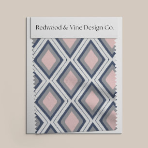 Blush and Navy Diamond Ikat Pattern Fabric