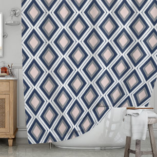 Blush and Navy Diamond Ikat Pattern Shower Curtain