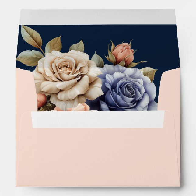 Blush and Navy Floral Dream Wedding  Envelope (Back (Bottom))