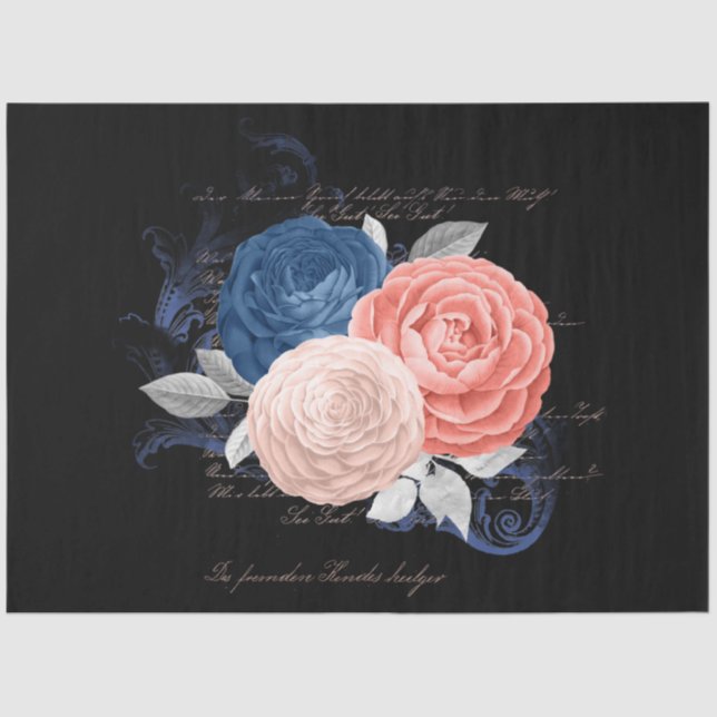Blush and Navy Floral Ephemera Series Design 11 Tissue Paper (Front)