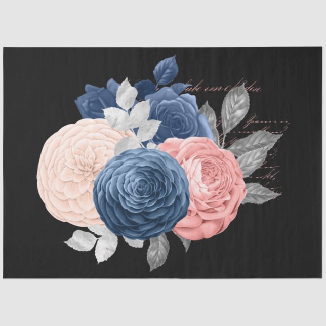 Blush and Navy Floral Ephemera Series Design 6 Tissue Paper (Front)