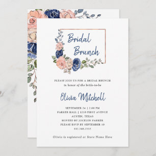 Blush and Navy Floral Geometric Bridal Brunch Invitation