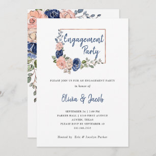 Blush and Navy Floral Geometric   Engagement Party Invitation