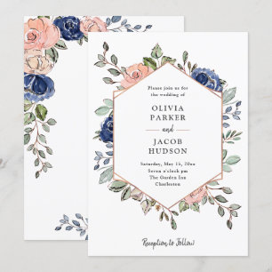 Blush and Navy Floral Geometric Wedding Invitation