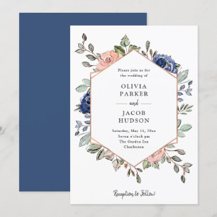 Blush and Navy Floral Geometric Wedding Invitation