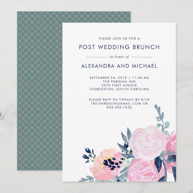 Blush and Navy Floral | Post Wedding Brunch Invitation (Front/Back)