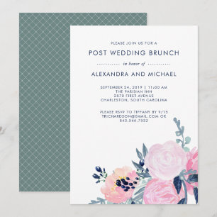 Blush and Navy Floral   Post Wedding Brunch Invitation
