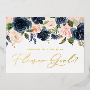 Blush and Navy Flowers Be My Flower Girl