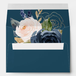Blush and Navy Flowers Blue Wedding Invitation Envelope