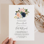 Blush and Navy Flowers | White Bat Mitzvah Invitation<br><div class="desc">This blush and navy flowers white Bat Mitzvah invitation is perfect for a floral bat mitzvah. The classic and elegant design features modern watercolor navy blue and blush pink flowers.</div>