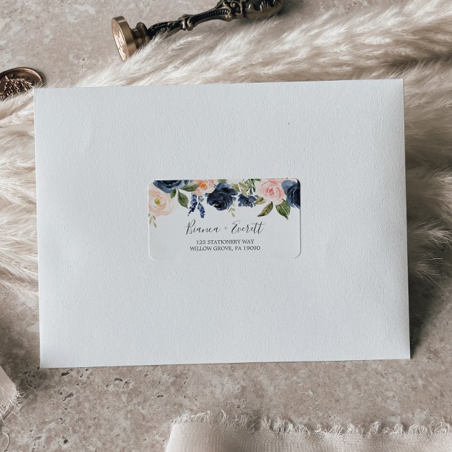 Blush and Navy Flowers | White RSVP Address Labels (Creator Uploaded)