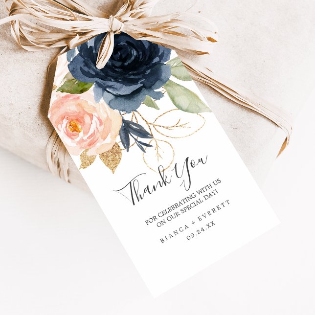 Blush and Navy Flowers | White Thank You Favour Gift Tags (Creator Uploaded)