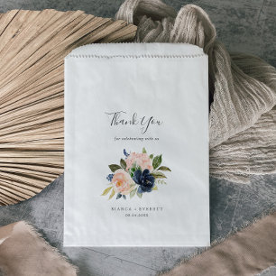 Blush and Navy Flowers   White Thank You Wedding Favour Bags