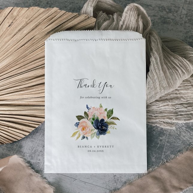 Blush and Navy Flowers | White Thank You Wedding Favour Bags (Creator Uploaded)